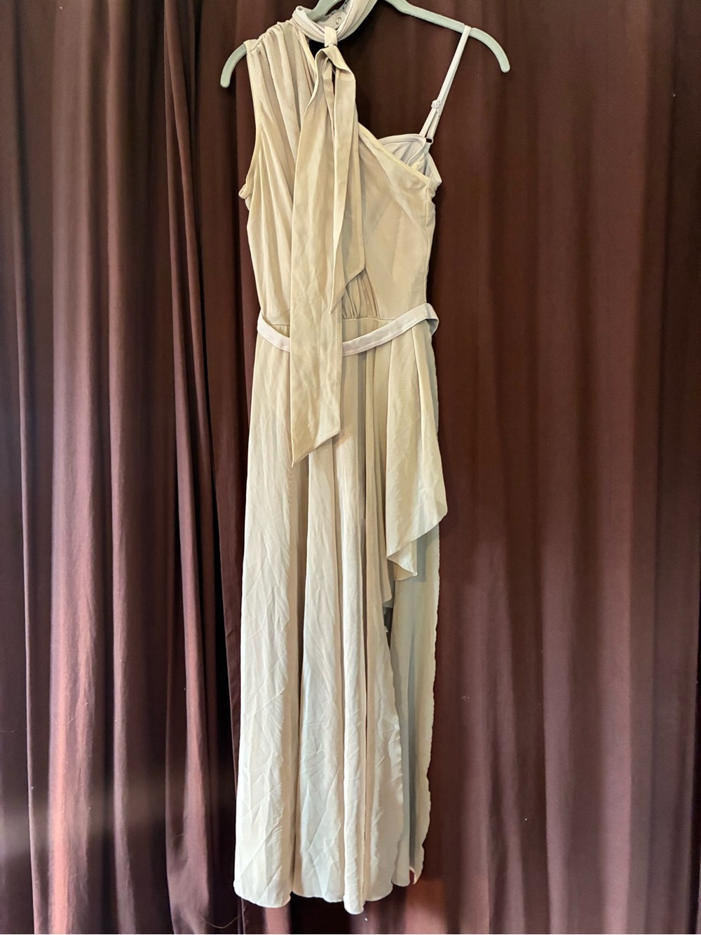 balera Cream One-Shoulder Asymmetrical Gown